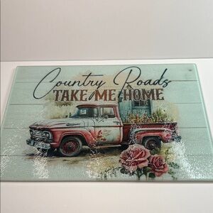 Hand Crafted Vintage Truck Glass Cutting Board - Red and Green